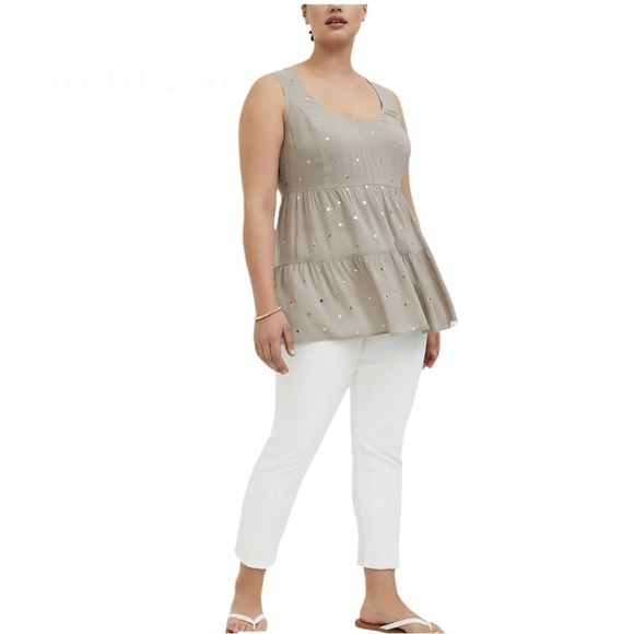 TORRID TAUPE HEARTS CHALLIS LATTICE BACK SLEEVELESS TUNIC TANK 3X - Picture 1 of 10